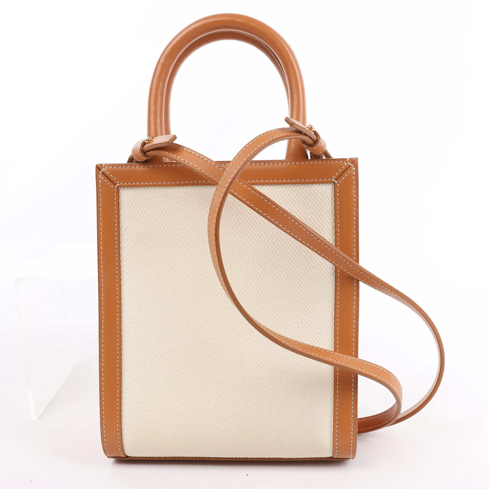 Celine Vertical  Mini Hippopotamus Canvas x Leather 2Way Handbag Beige x Brown