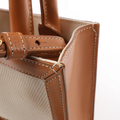 Celine Vertical  Mini Hippopotamus Canvas x Leather 2Way Handbag Beige x Brown
