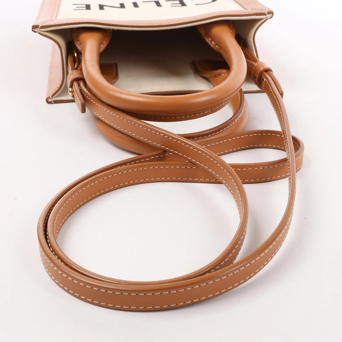 Celine Vertical  Mini Hippopotamus Canvas x Leather 2Way Handbag Beige x Brown