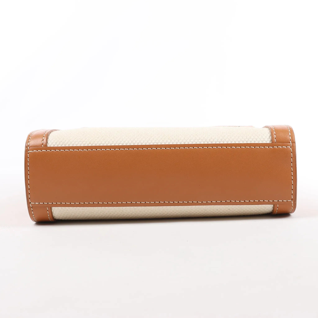 Celine Vertical  Mini Hippopotamus Canvas x Leather 2Way Handbag Beige x Brown