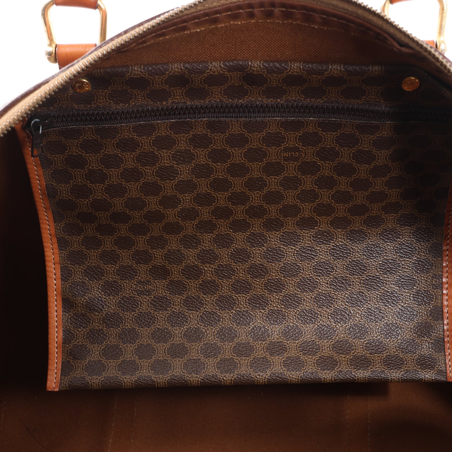 Celine Macadam Boston PVC & Leather Travel Bag in Brown
