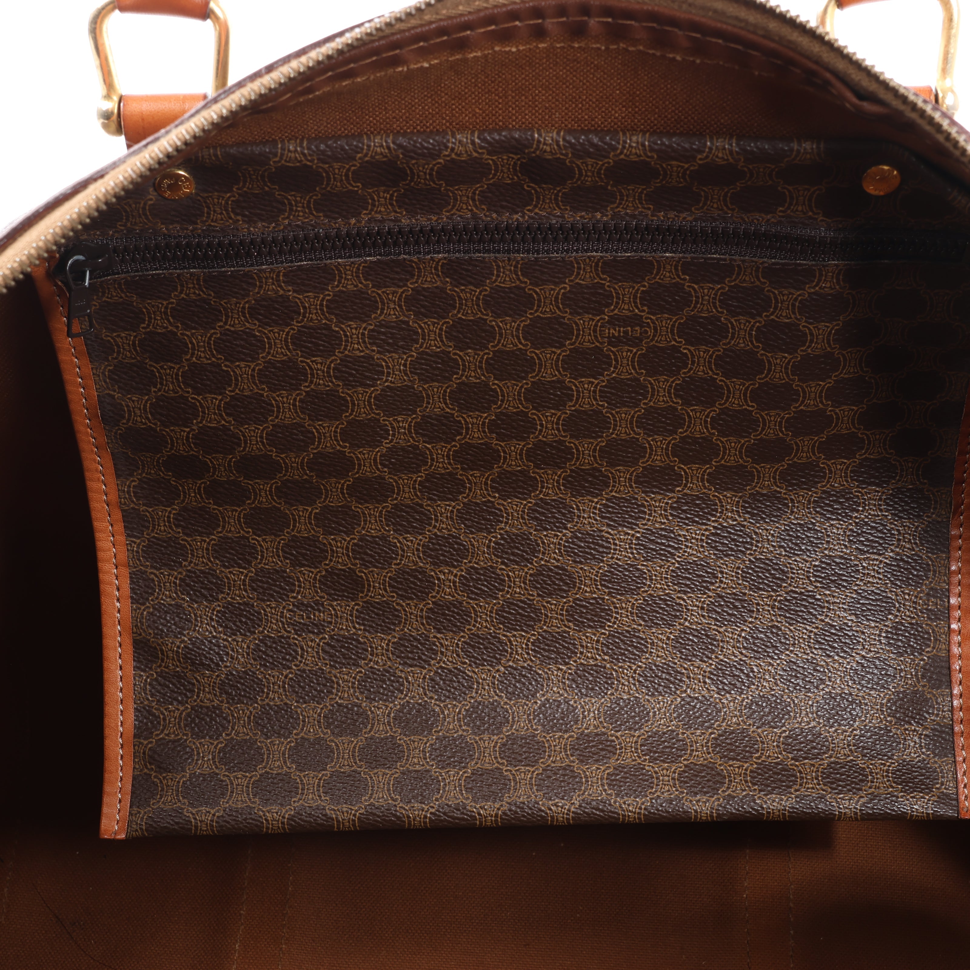 Celine Macadam Boston PVC & Leather Travel Bag in Brown