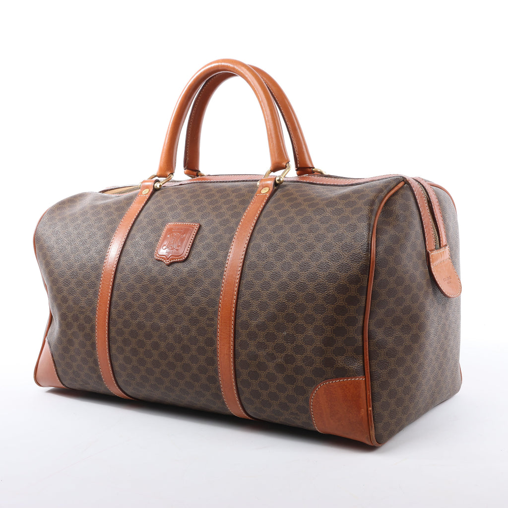 Celine Macadam Boston PVC & Leather Travel Bag in Brown