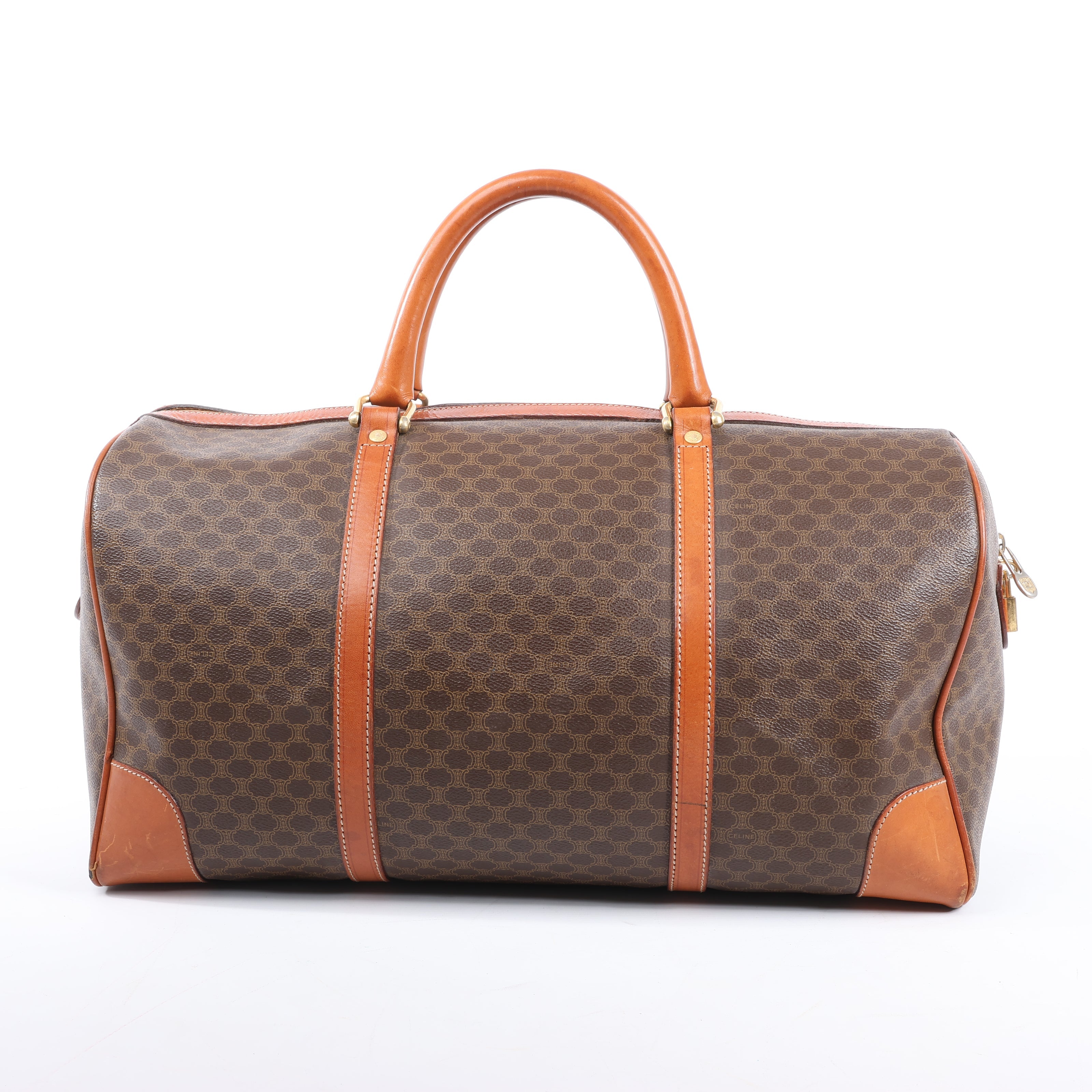 Celine Macadam Boston PVC & Leather Travel Bag in Brown