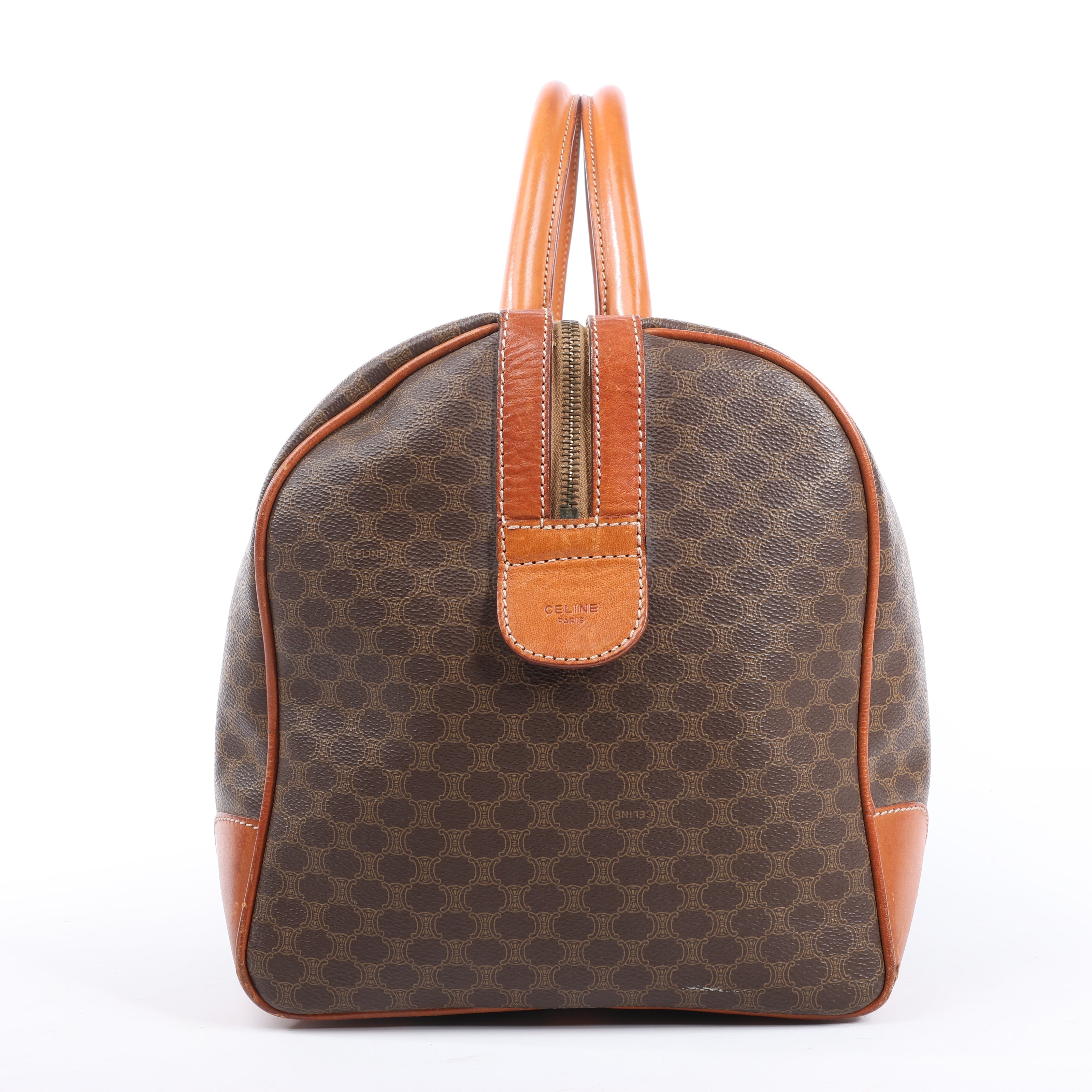 Celine Macadam Boston PVC & Leather Travel Bag in Brown