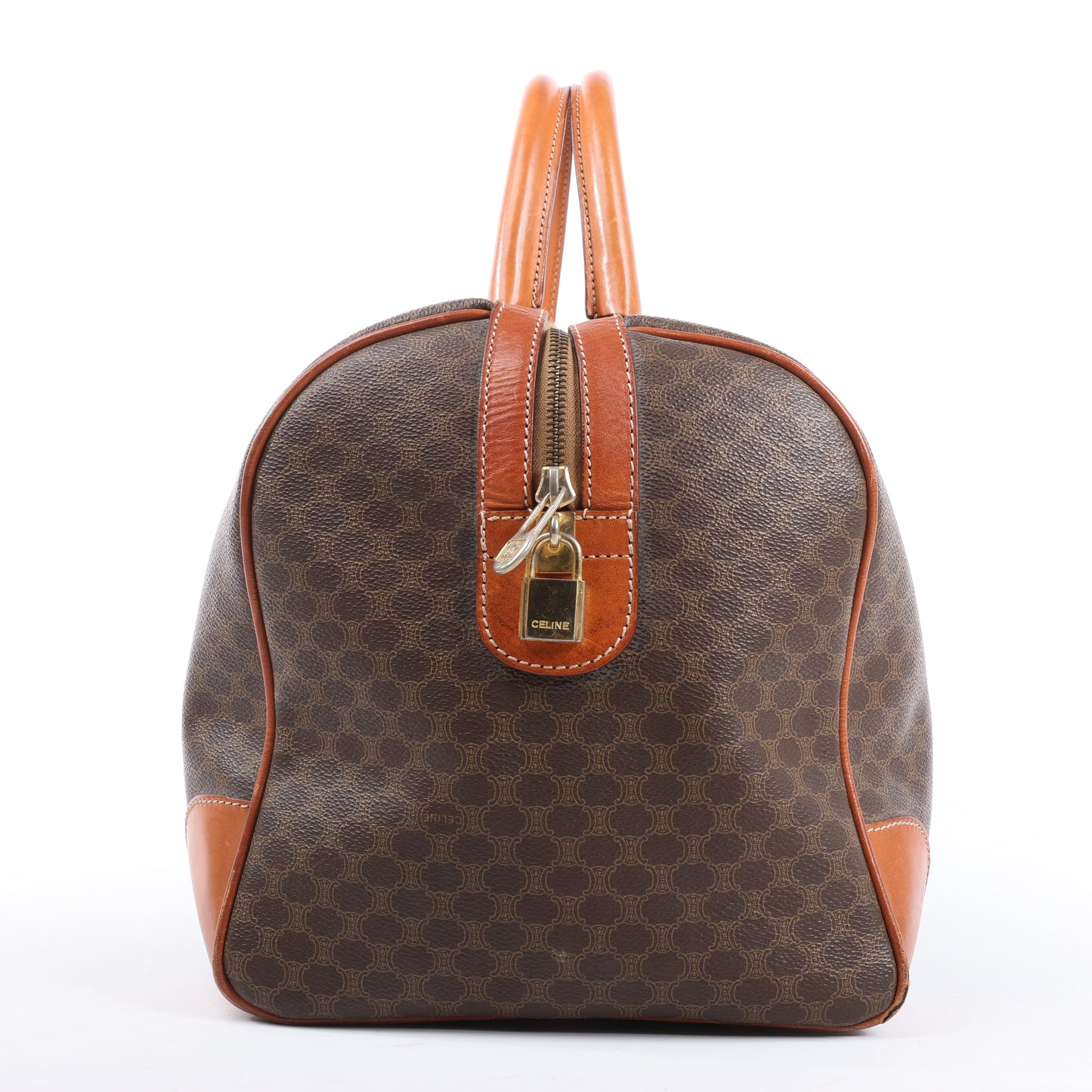 Celine Macadam Boston PVC & Leather Travel Bag in Brown