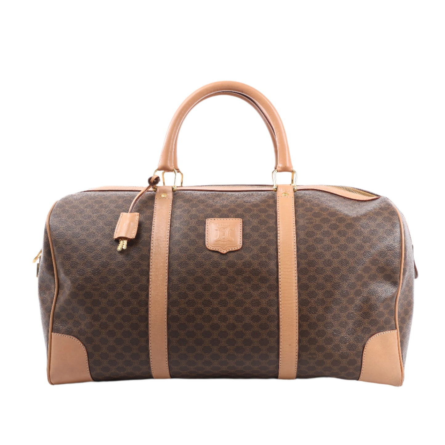Celine Macadam Boston PVC & Leather Travel Bag in Brown
