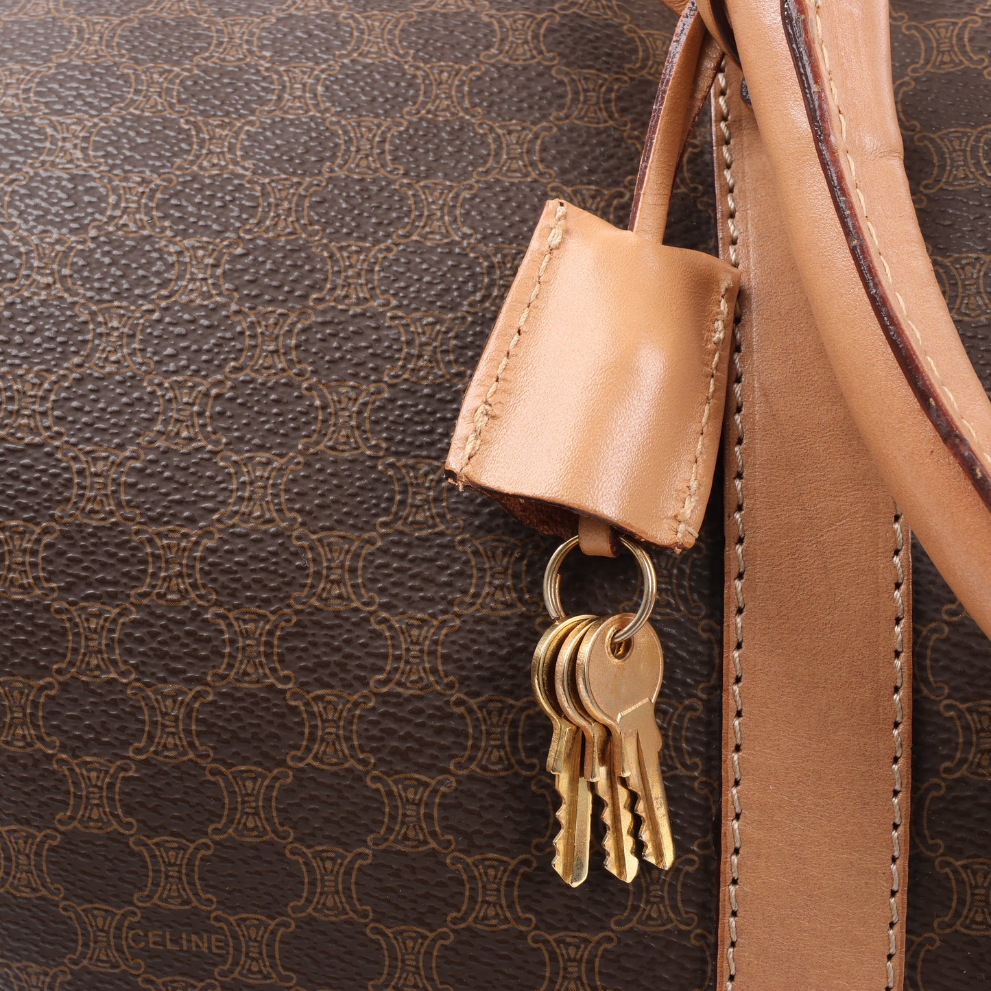 Celine Macadam Boston PVC & Leather Travel Bag in Brown