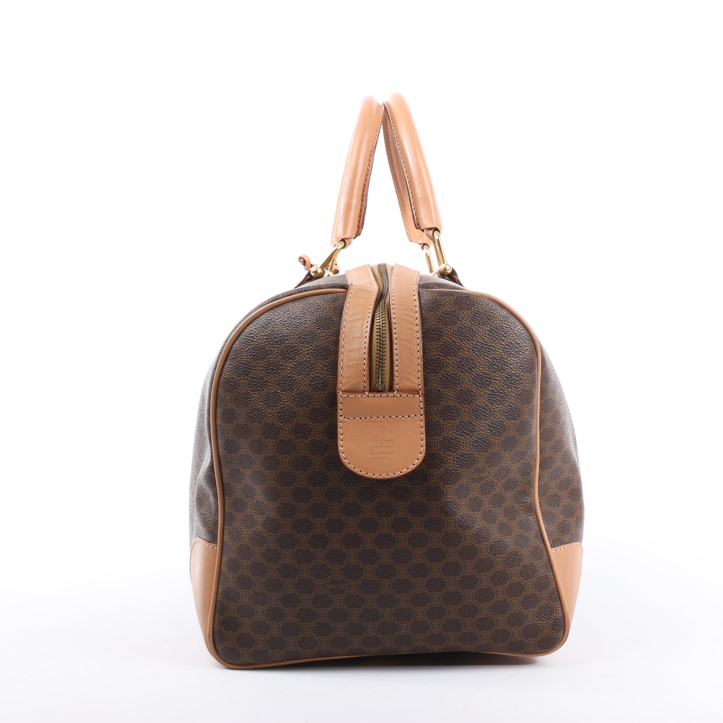 Celine Macadam Boston PVC & Leather Travel Bag in Brown