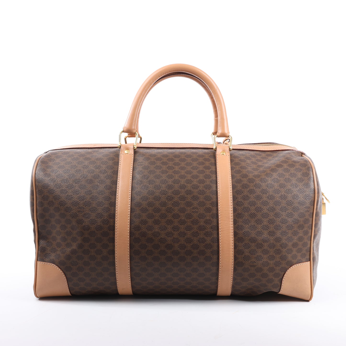 Celine Macadam Boston PVC & Leather Travel Bag in Brown