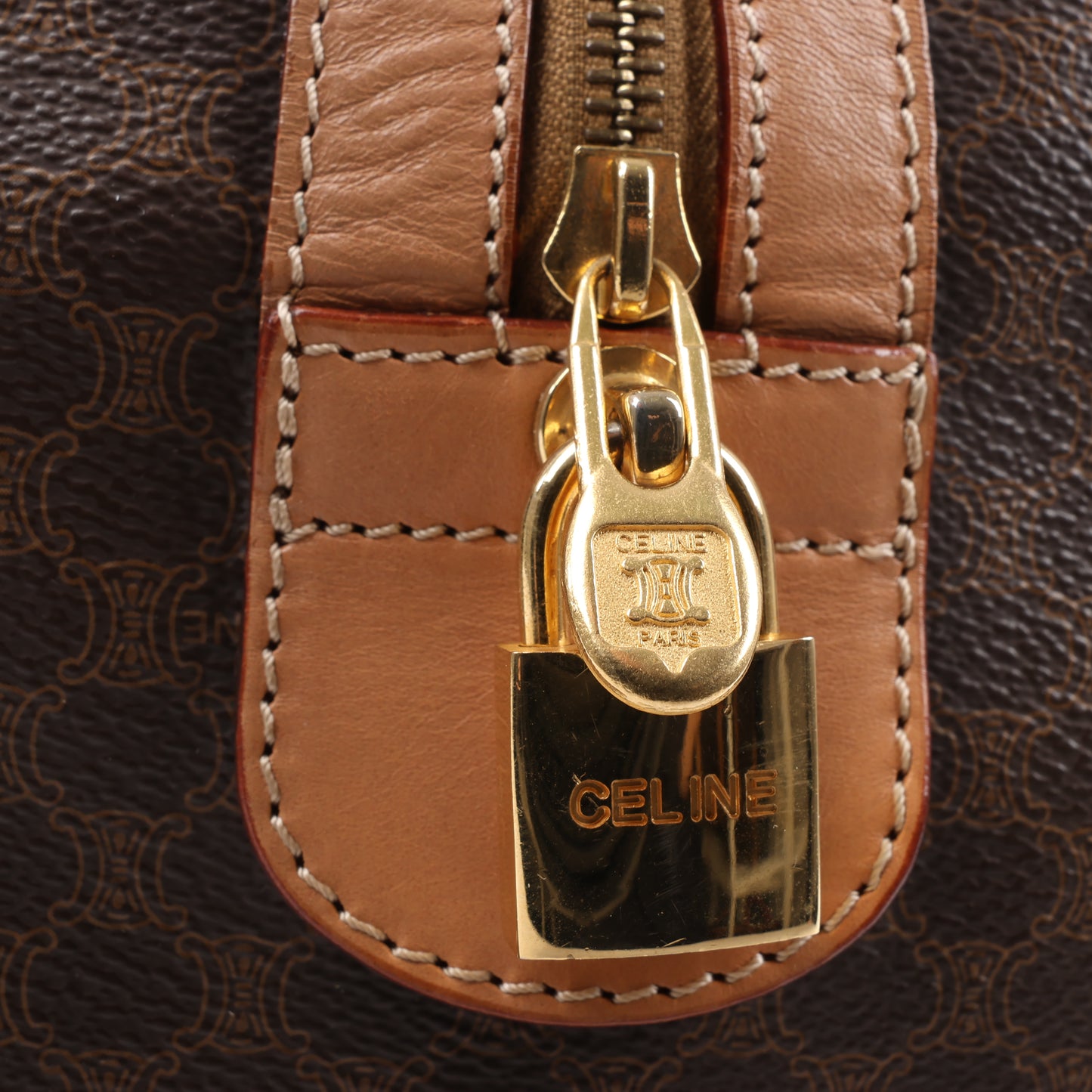 Celine Macadam Boston PVC & Leather Travel Bag in Brown