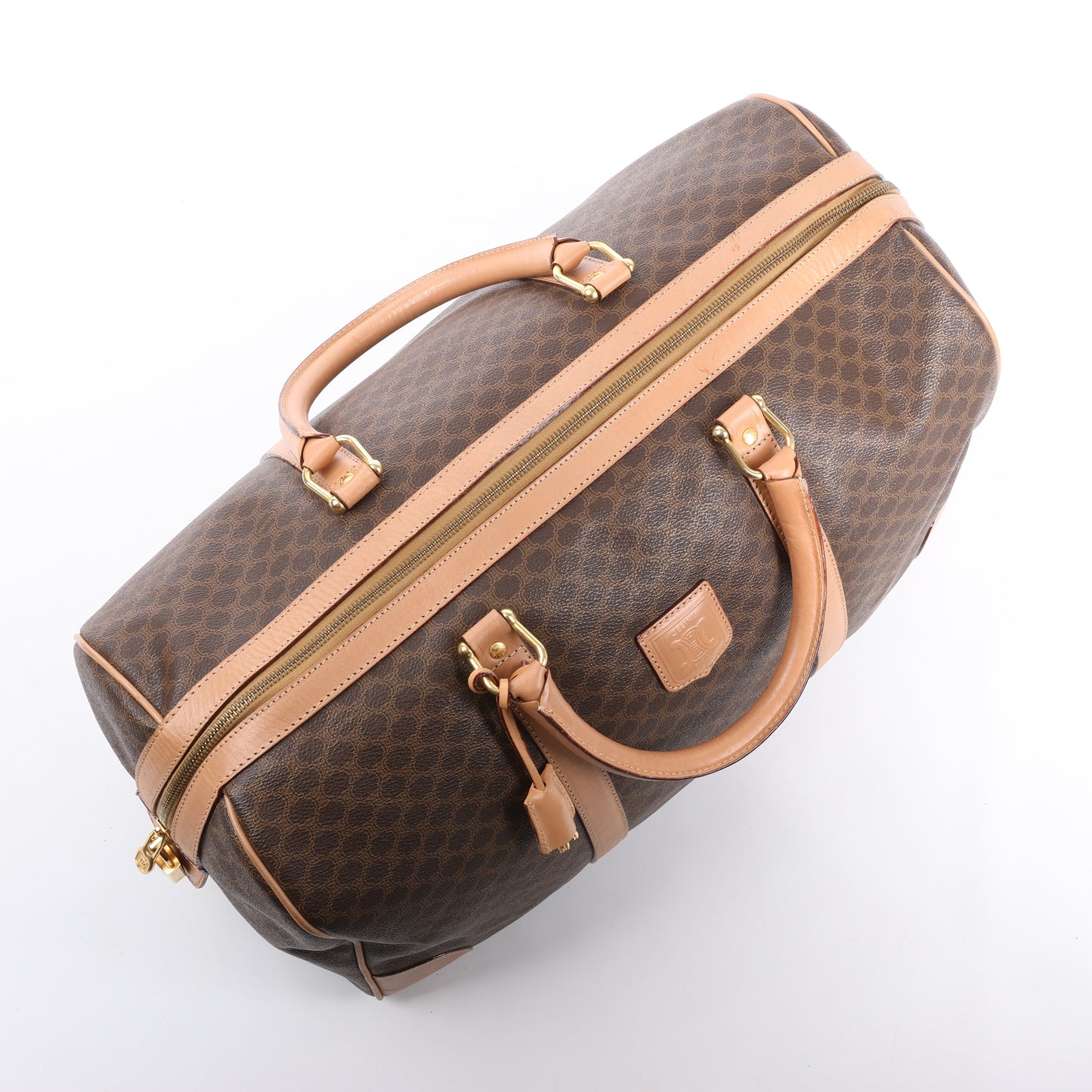 Celine Macadam Boston PVC & Leather Travel Bag in Brown