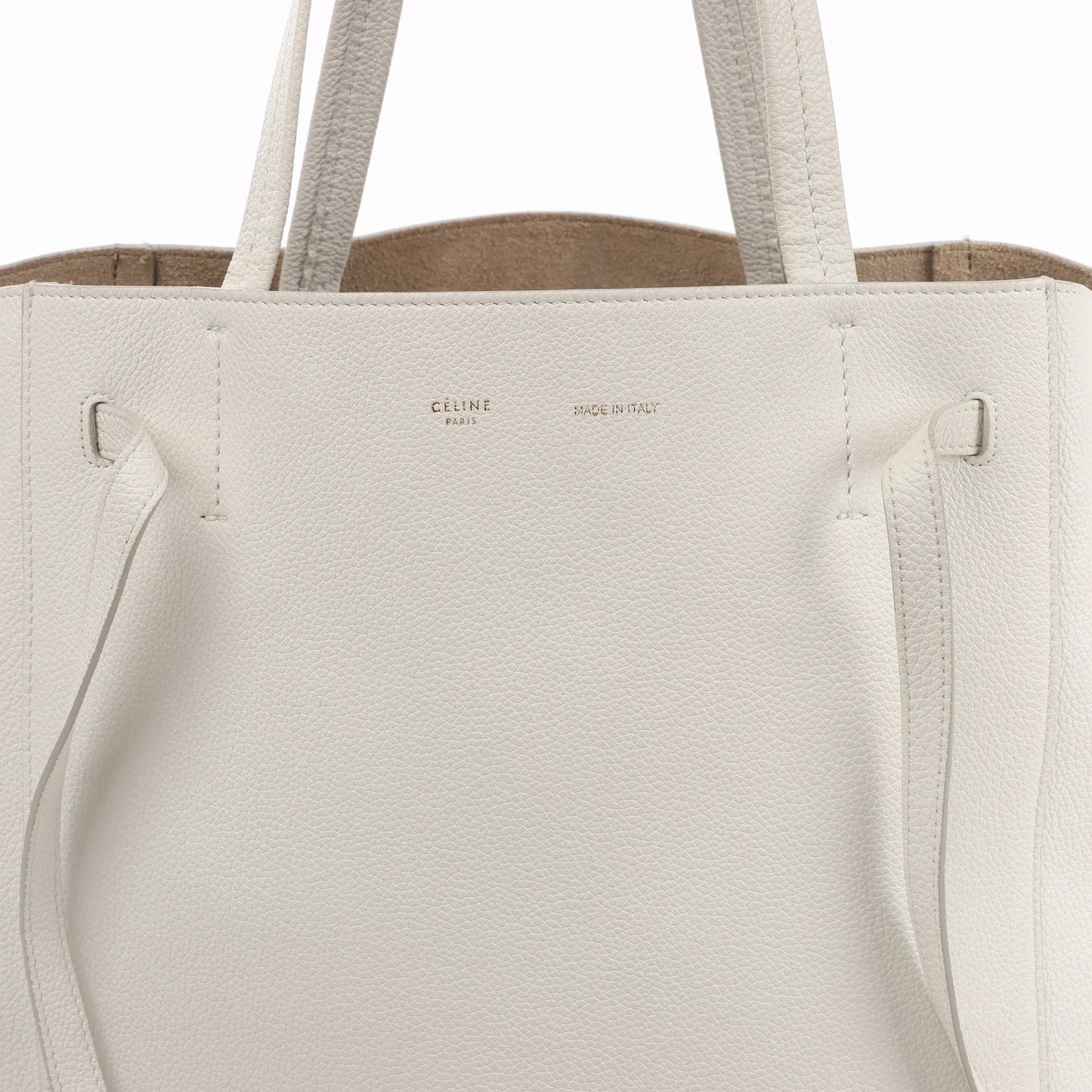 Celine Cabas Phantom Small Leather Shoulder Bag in White