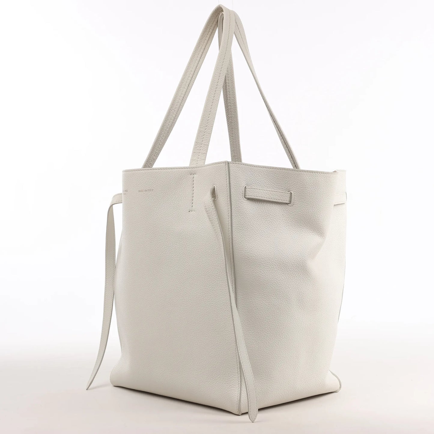 Celine Cabas Phantom Small Leather Shoulder Bag in White