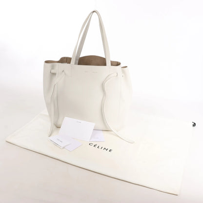 Celine Cabas Phantom Small Leather Shoulder Bag in White