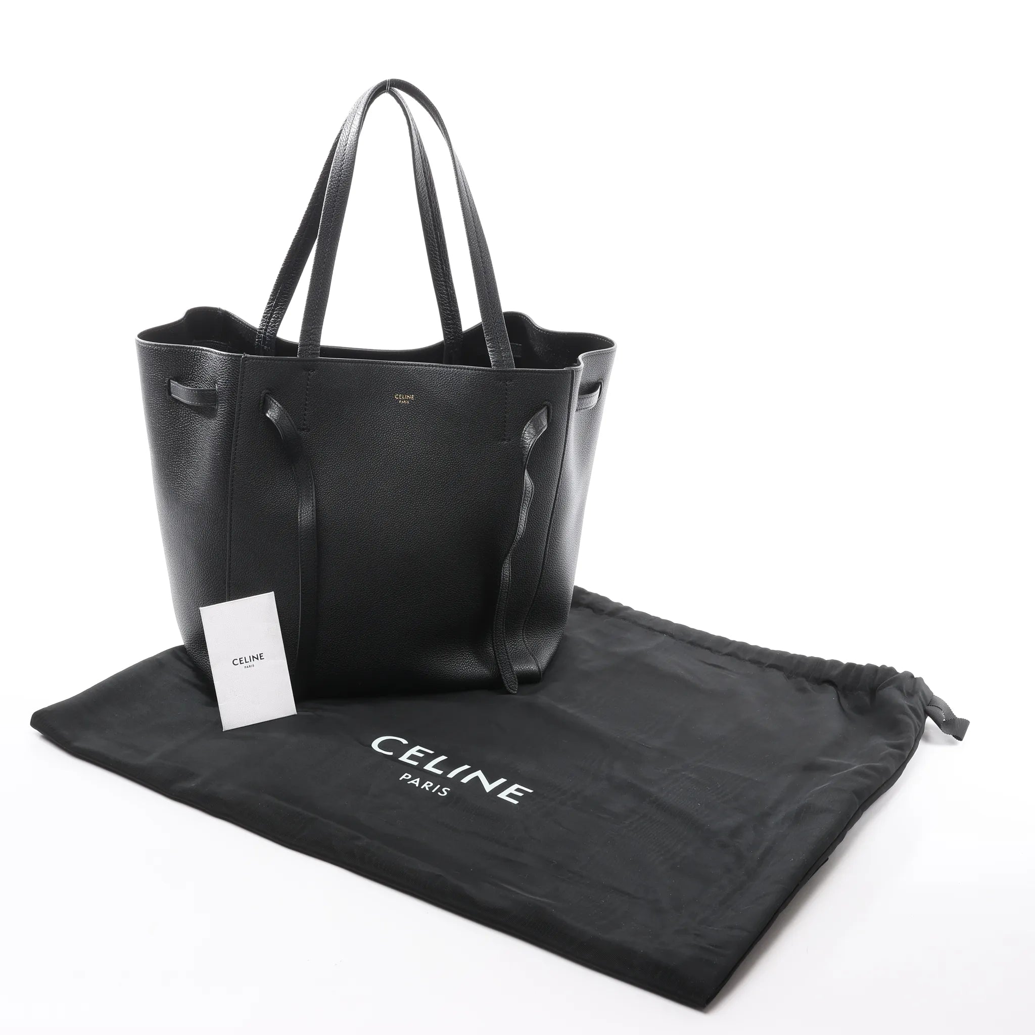 Celine Cabas Phantom Small Leather Shoulder Bag in Black
