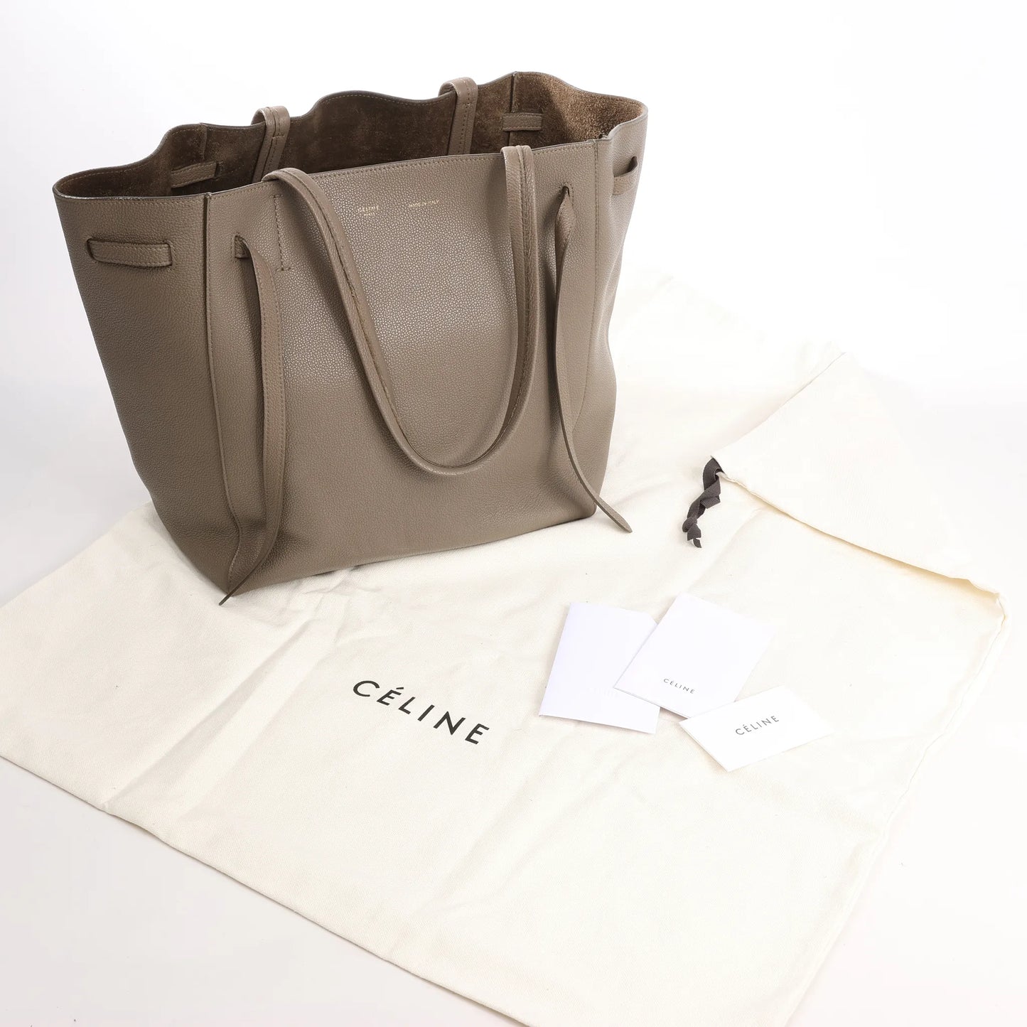 Celine Cabas Phantom Small Leather Shoulder Bag in Taupe
