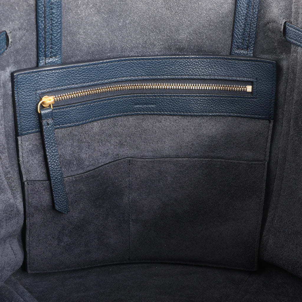 Celine Cabas Phantom Small Leather Shoulder Bag in Navy Blue