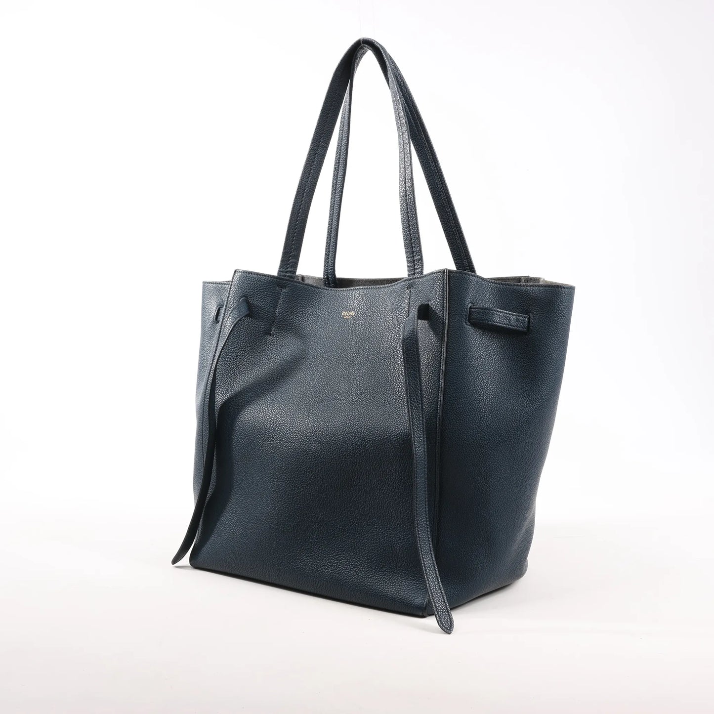 Celine Cabas Phantom Small Leather Shoulder Bag in Navy Blue