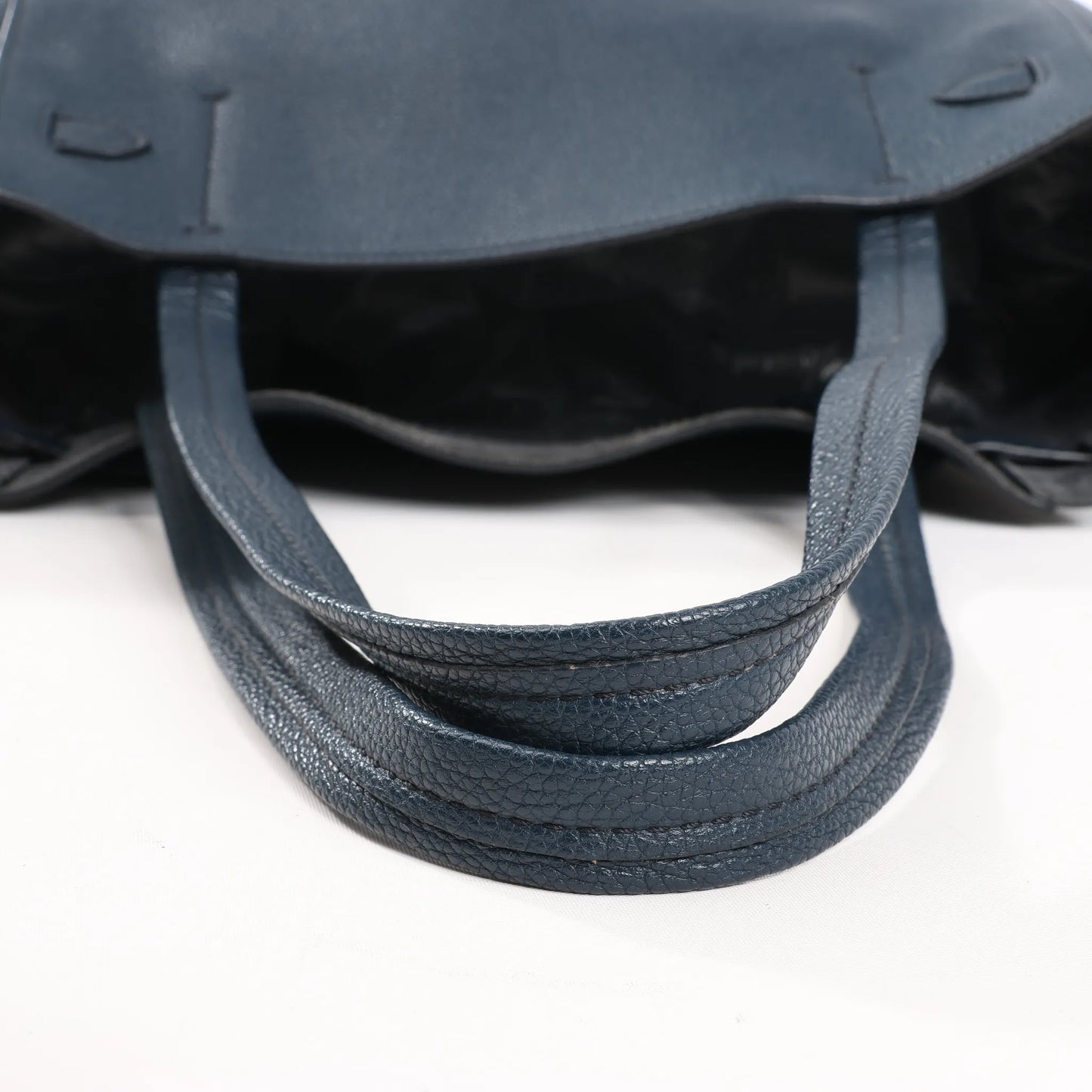 Celine Cabas Phantom Small Leather Shoulder Bag in Navy Blue