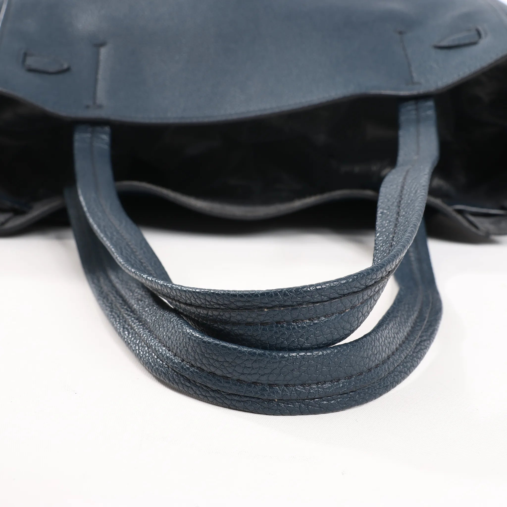 Celine Cabas Phantom Small Leather Shoulder Bag in Navy Blue