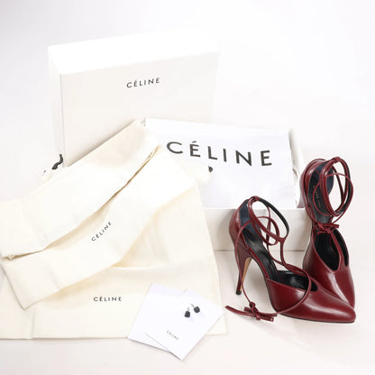 Celine Phoebe Leather Heels in Burgundy, Size 37 EU