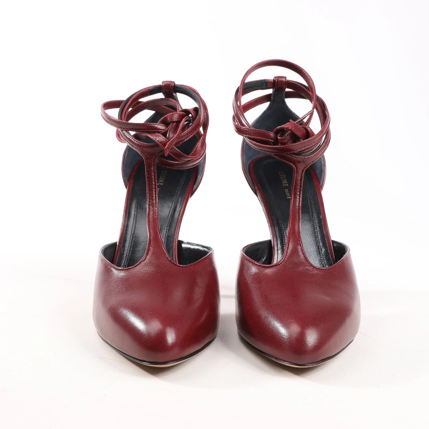 Celine Phoebe Leather Heels in Burgundy, Size 37 EU