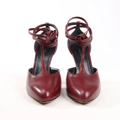 Celine Phoebe Leather Heels in Burgundy, Size 37 EU
