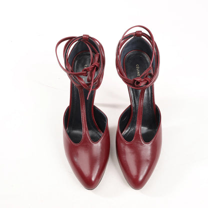 Celine Phoebe Leather Heels in Burgundy, Size 37 EU