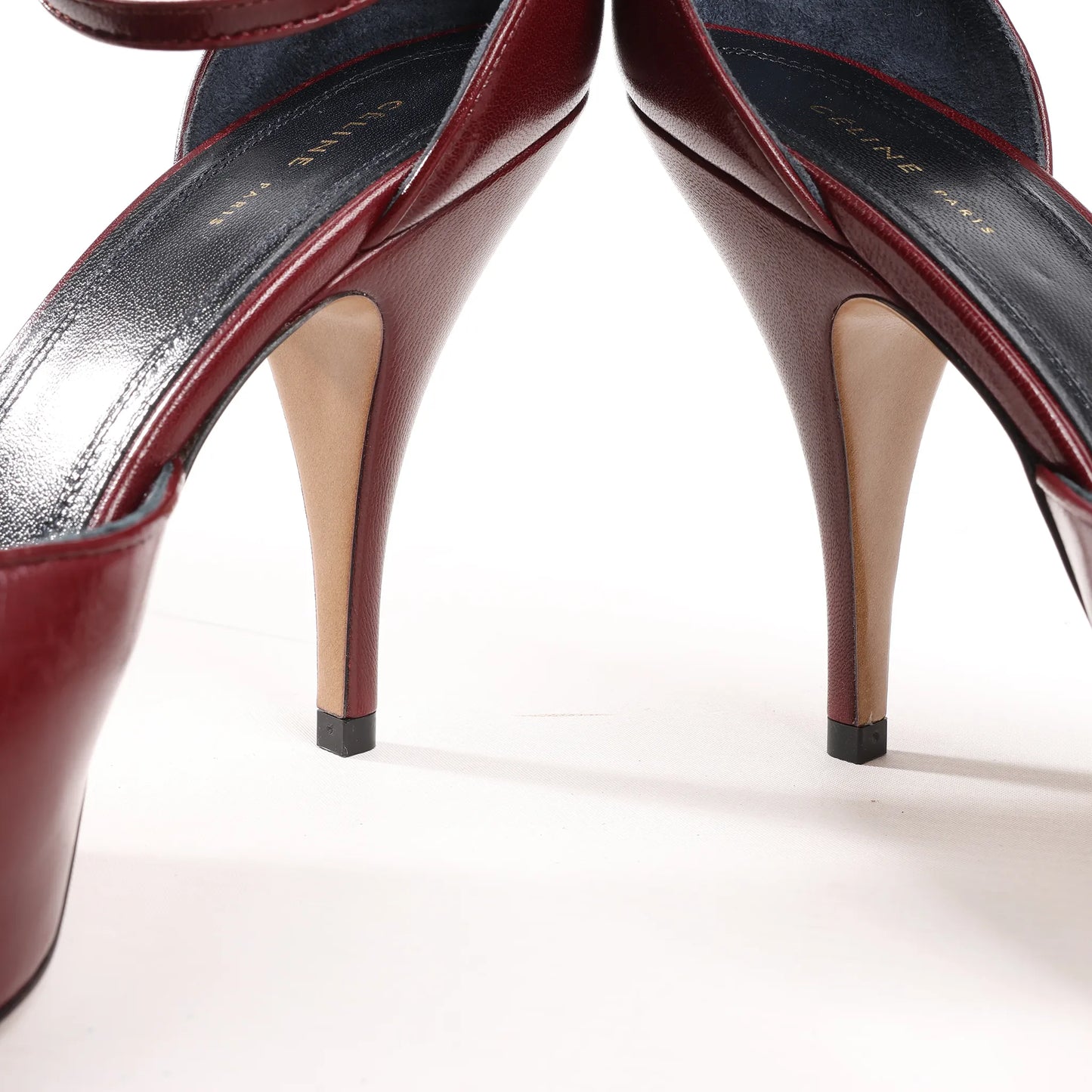 Celine Phoebe Leather Heels in Burgundy, Size 37 EU