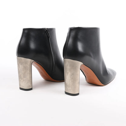 Celine Phoebe Leather x Metal Heel Ankle Boots in Black, Size 38 EU