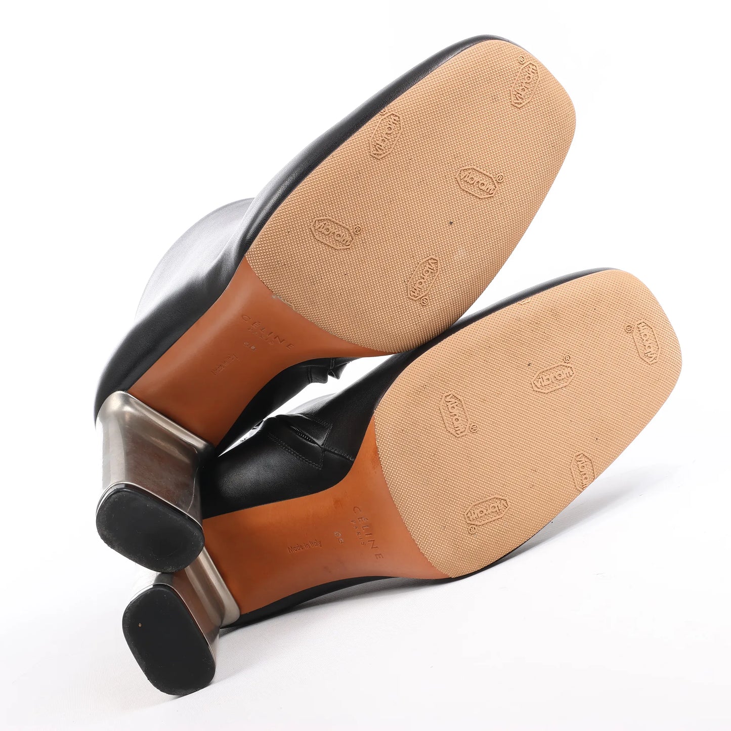 Celine Phoebe Ankle Boots aus Leder mit Metallabsatz in Schwarz, Größe 38 EU