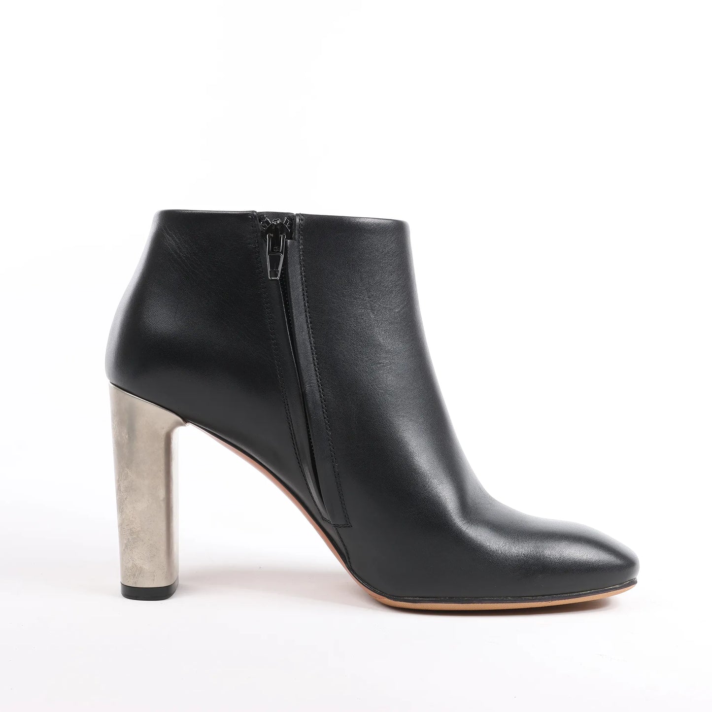 Celine Phoebe Leather x Metal Heel Ankle Boots in Black, Size 38 EU