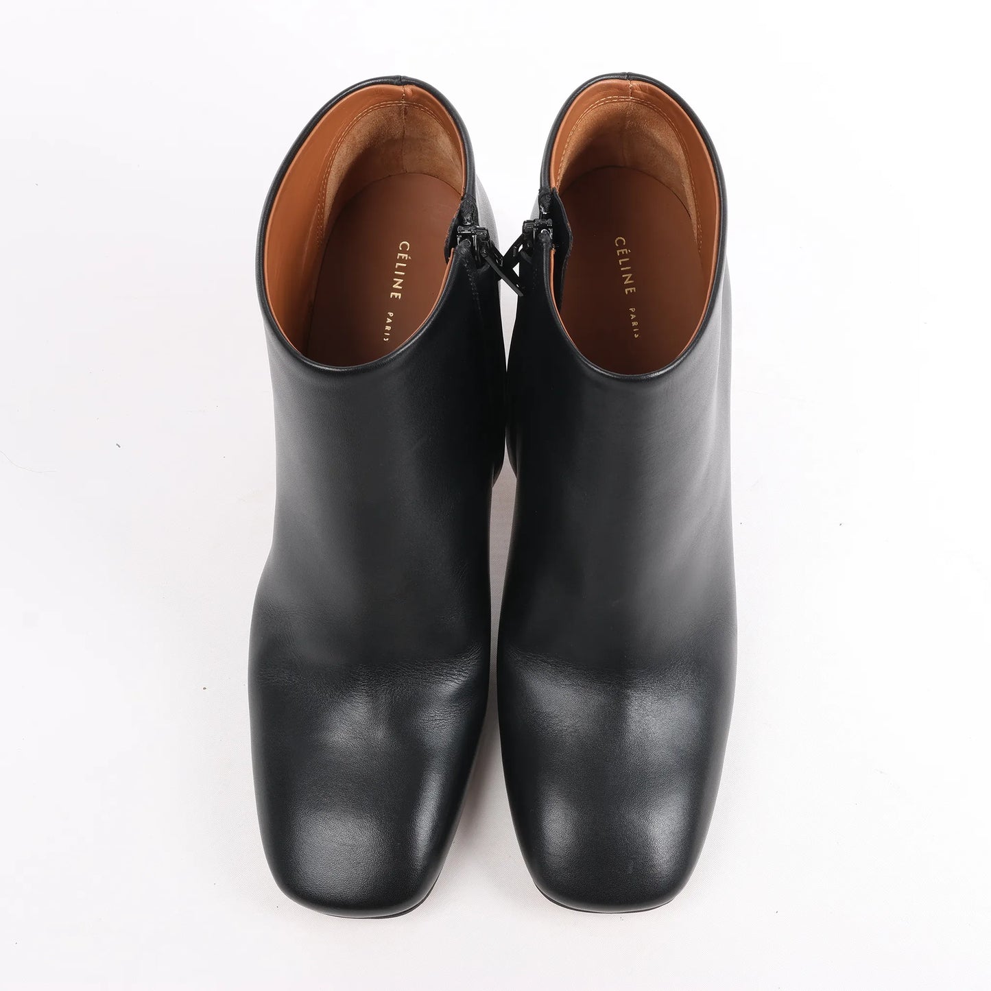 Celine Phoebe Leather x Metal Heel Ankle Boots in Black, Size 38 EU
