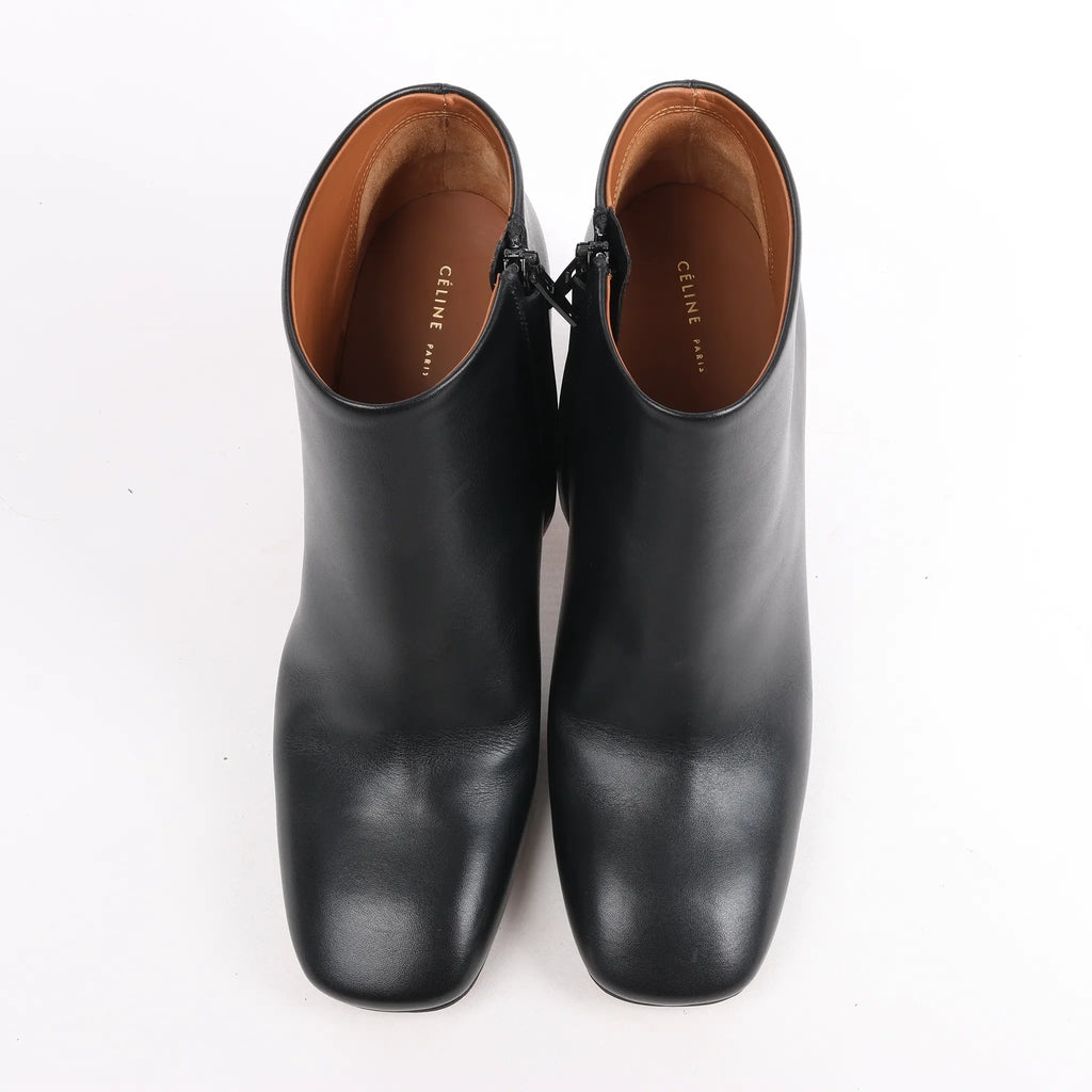 Celine Phoebe Leather x Metal Heel Ankle Boots in Black, Size 38 EU
