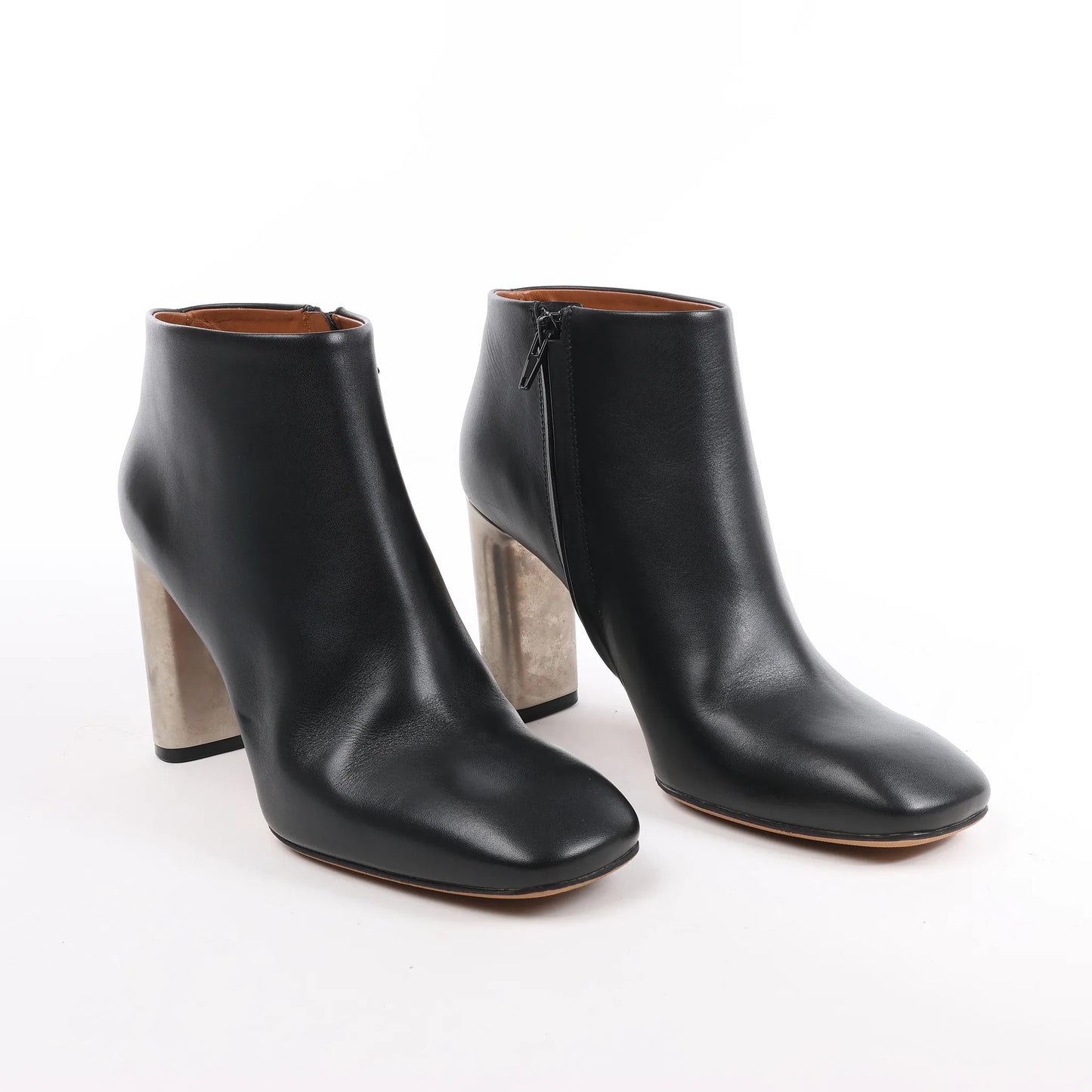 Celine Phoebe Leather x Metal Heel Ankle Boots in Black, Size 38 EU
