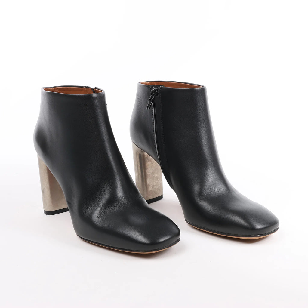 Celine Phoebe Leather x Metal Heel Ankle Boots in Black, Size 38 EU