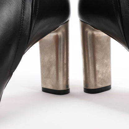 Celine Phoebe Leather x Metal Heel Ankle Boots in Black, Size 38 EU