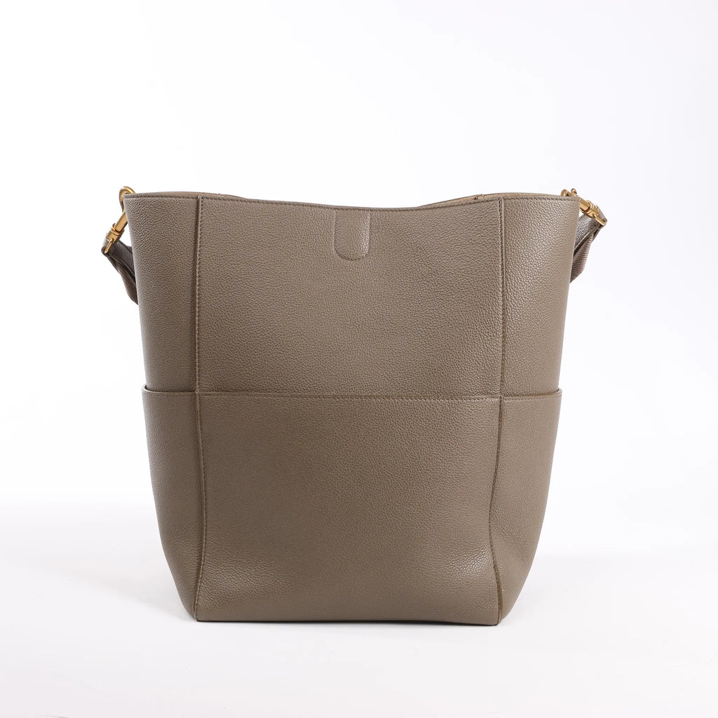CELINE Seau Sangle Bucket Leather Shoulder Bag in Greige