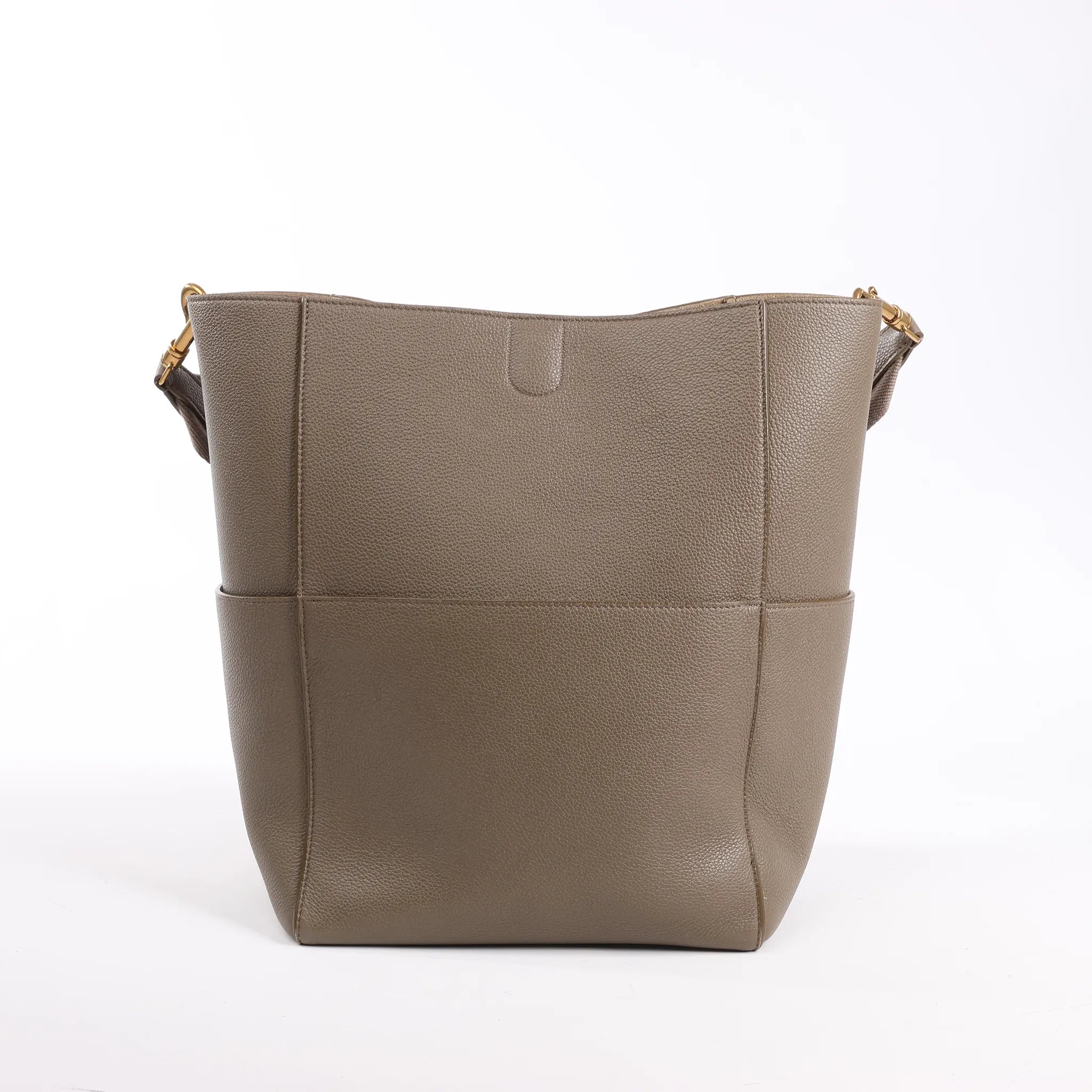 CELINE Seau Sangle Bucket Leather Shoulder Bag in Greige