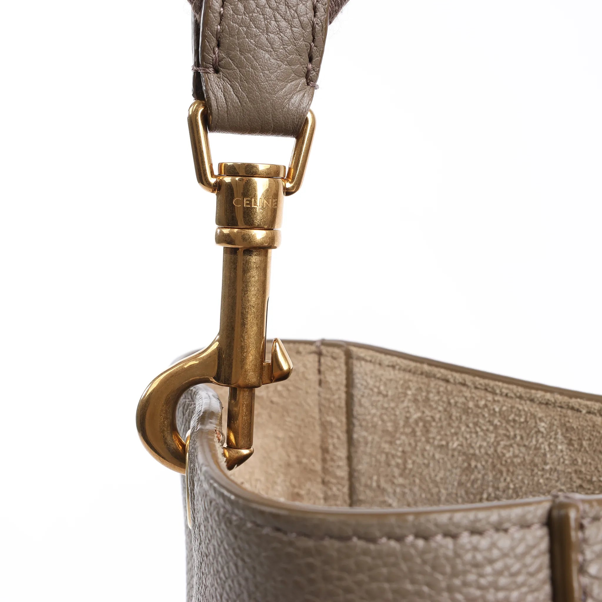 CELINE Seau Sangle Bucket Leather Shoulder Bag in Greige
