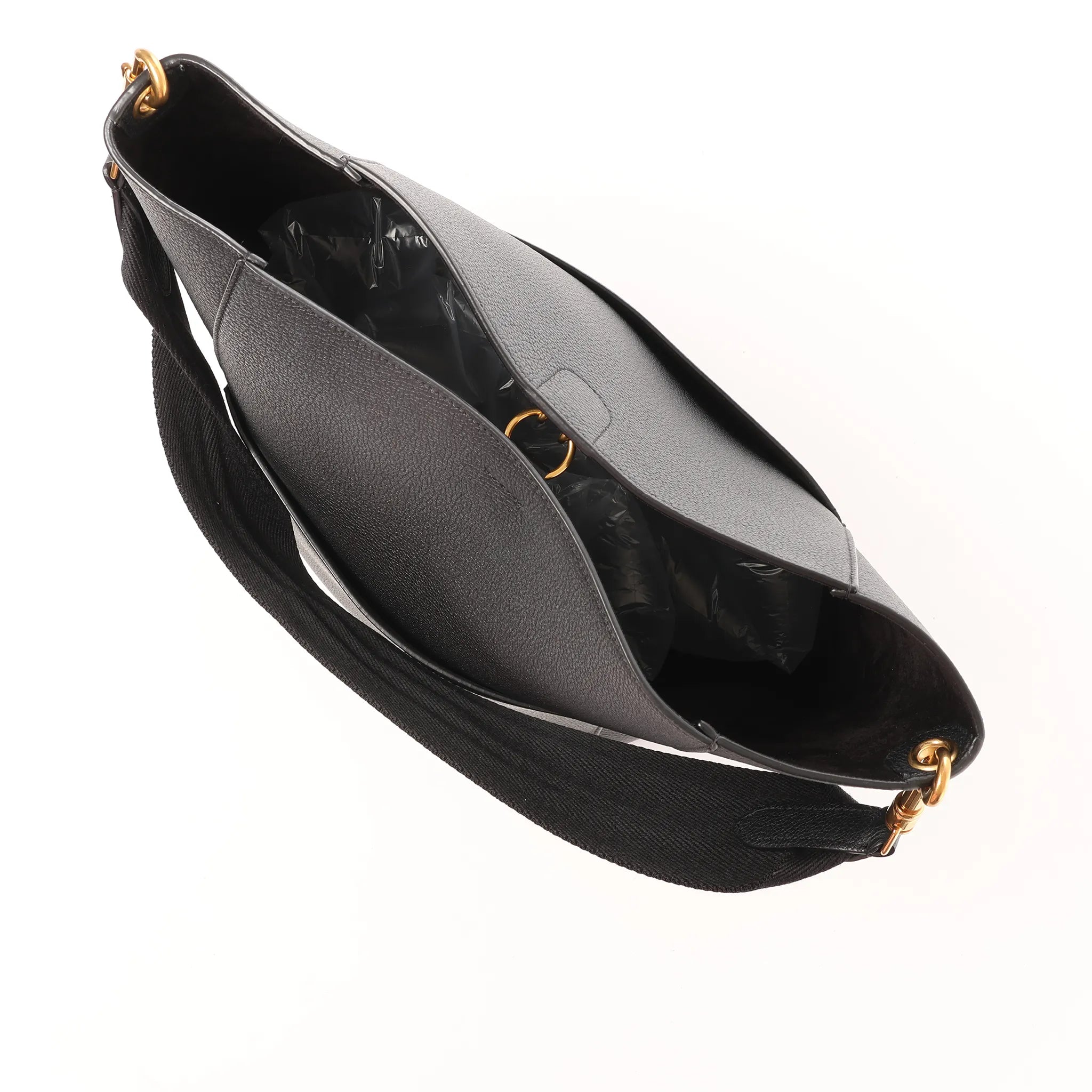 CELINE Seau Sangle Bucket Leather Shoulder Bag in Black
