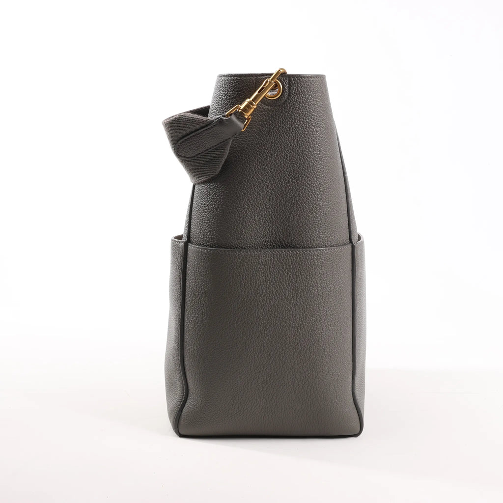 CELINE Seau Sangle Bucket Leather Shoulder Bag in Gray