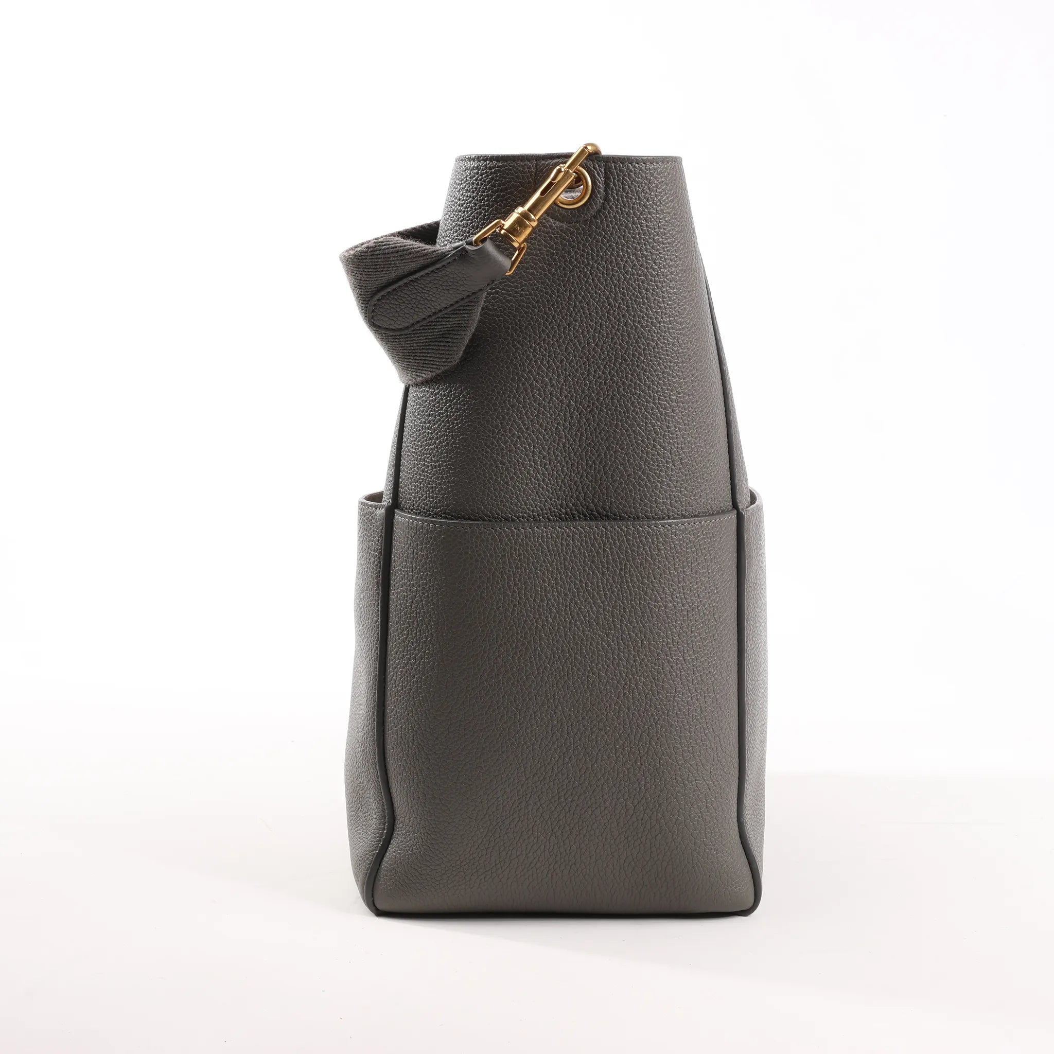 CELINE Seau Sangle Bucket Leather Shoulder Bag in Gray