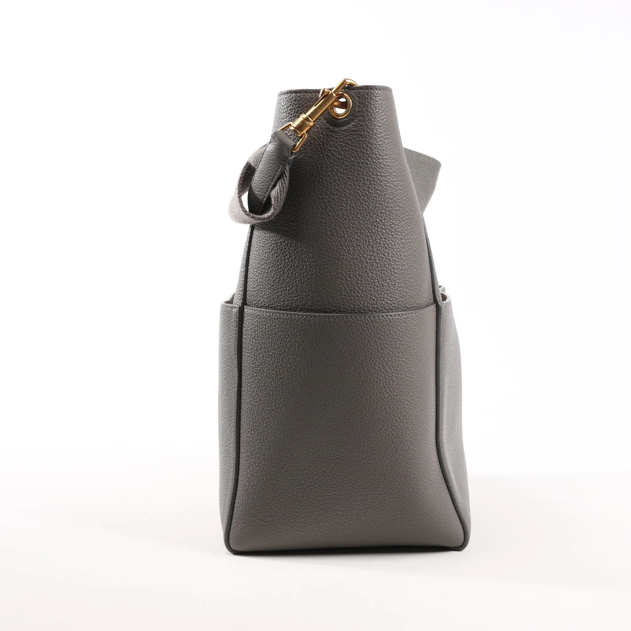 CELINE Seau Sangle Bucket Leather Shoulder Bag in Gray