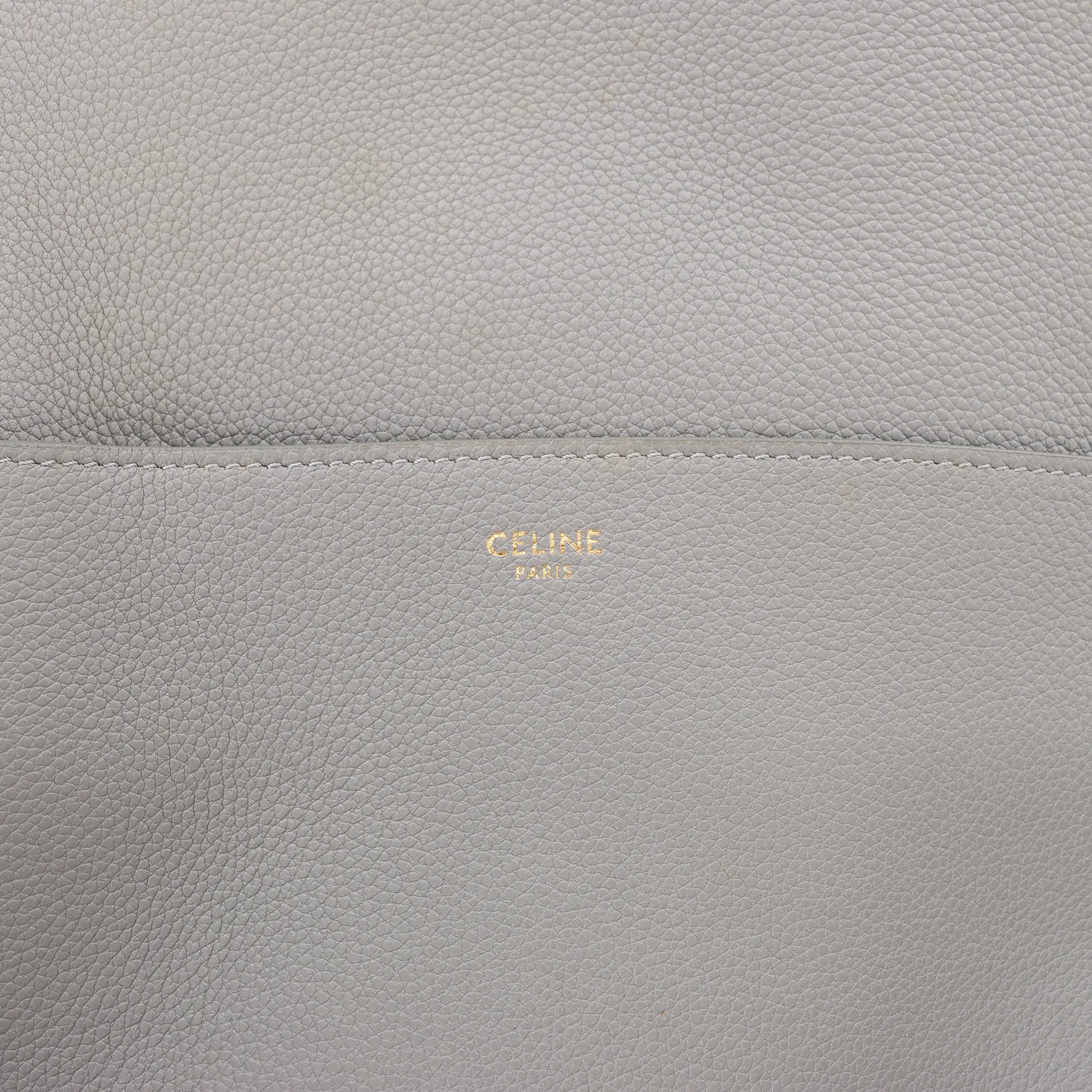 CELINE Seau Sangle Bucket Leather Shoulder Bag in Gray