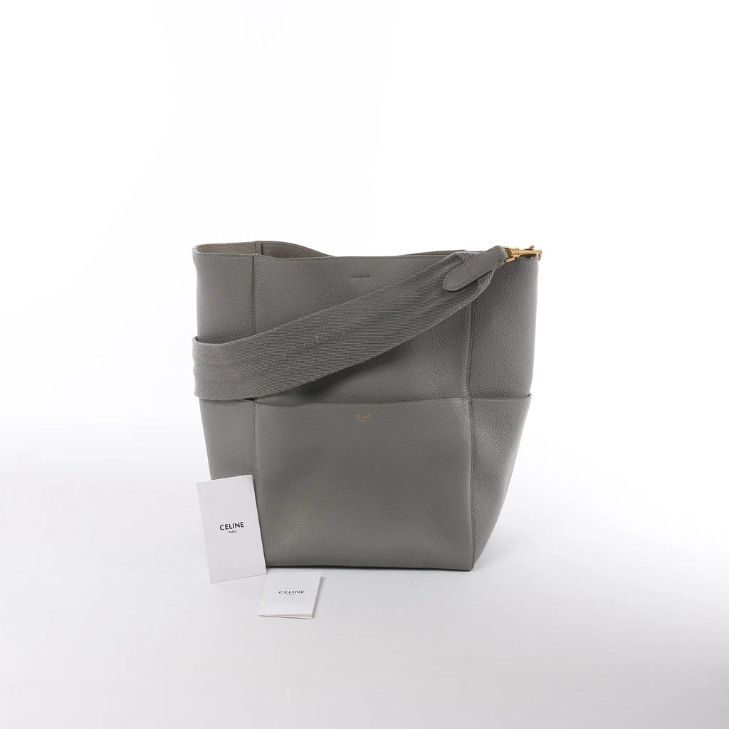 CELINE Seau Sangle Bucket Leather Shoulder Bag in Gray