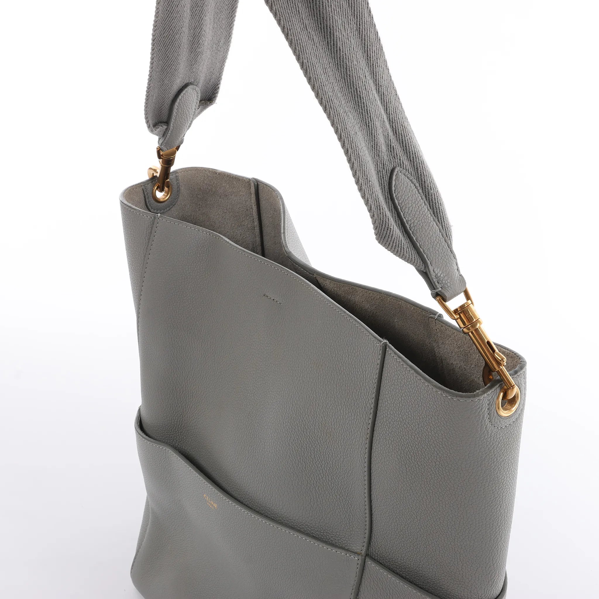 CELINE Seau Sangle Bucket Leather Shoulder Bag in Gray