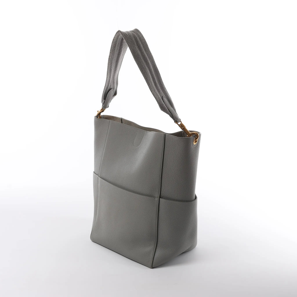 CELINE Seau Sangle Bucket Leather Shoulder Bag in Gray