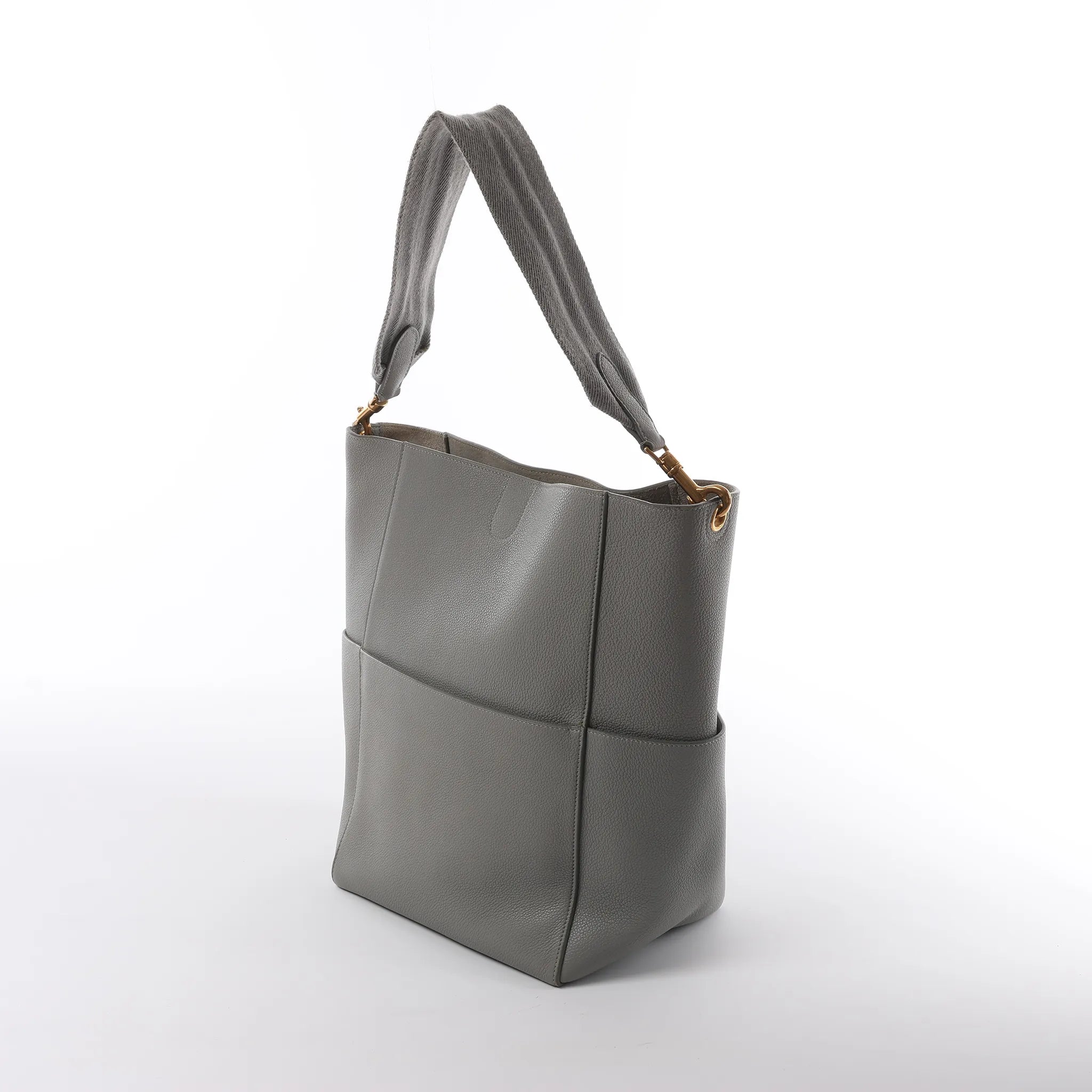 CELINE Seau Sangle Bucket Leather Shoulder Bag in Gray